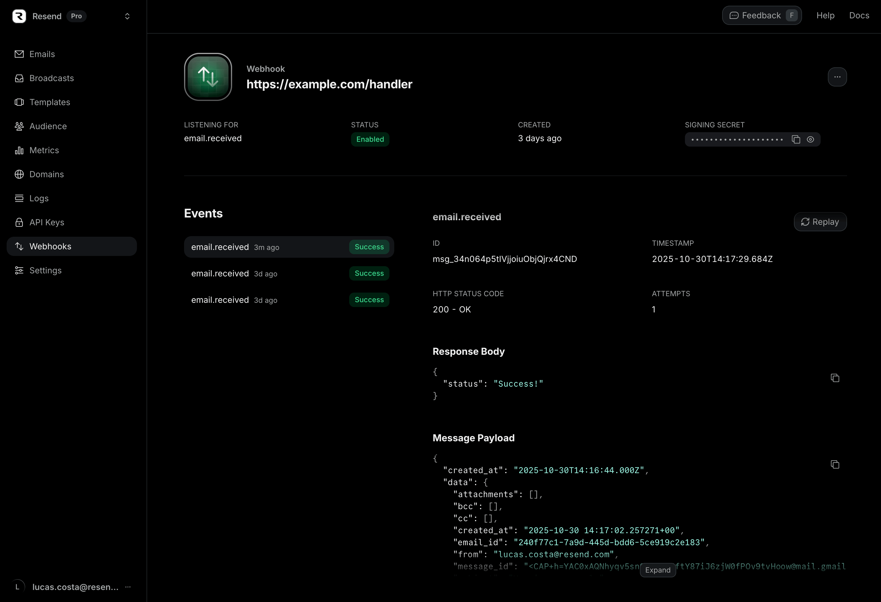 Webhook Events List
