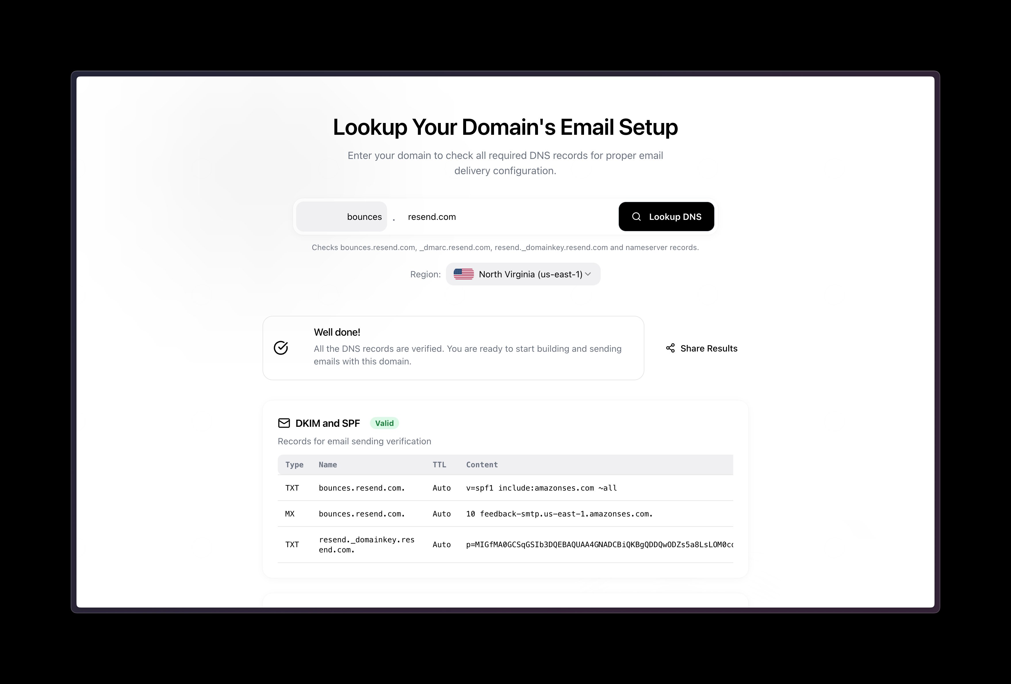 Check domain records with dns.email