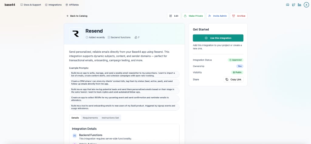 Resend Integration page