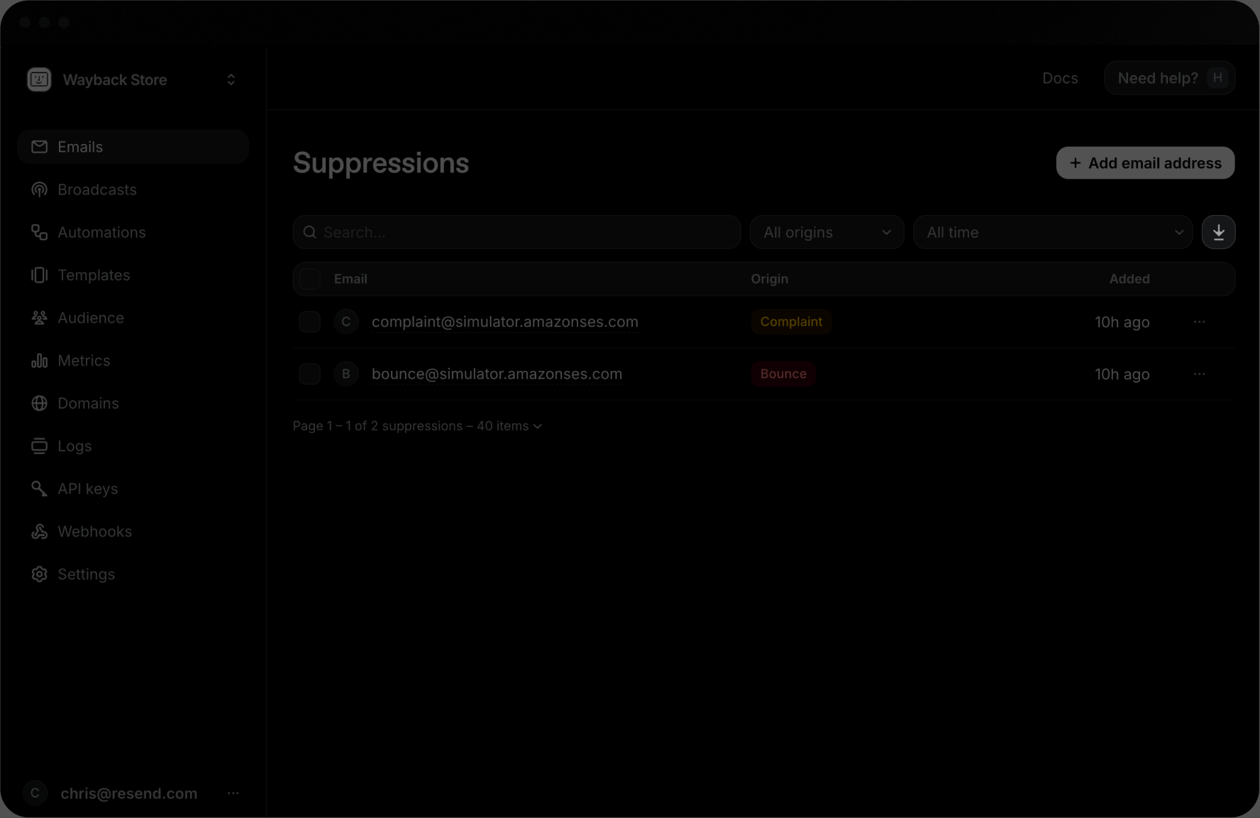 Email Suppressions