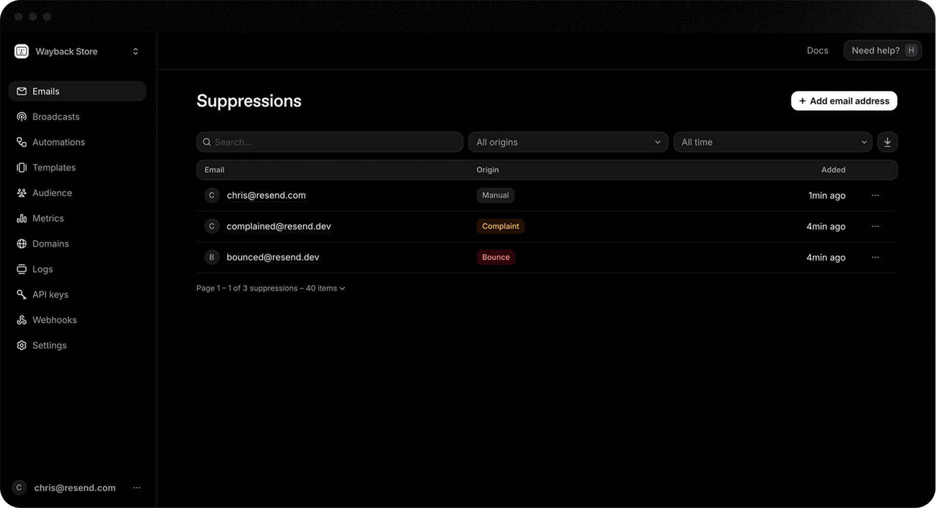 Email Suppressions