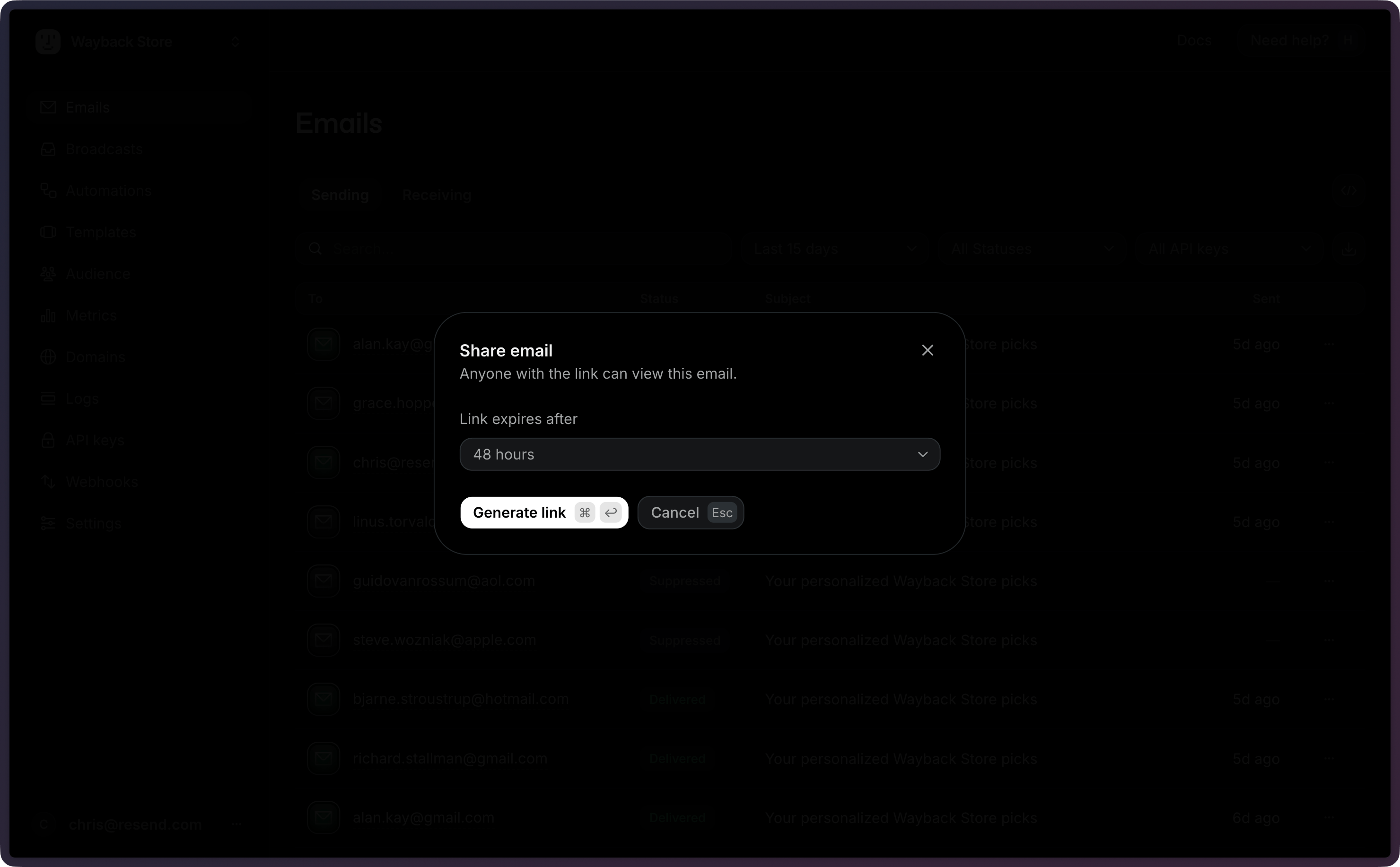 Email - Share Link Modal