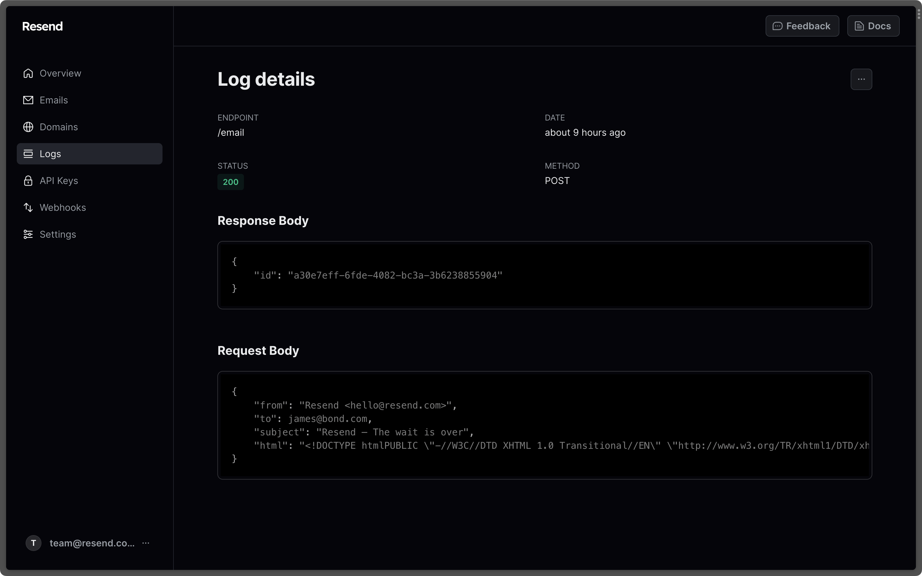 Email - View Logs Item
