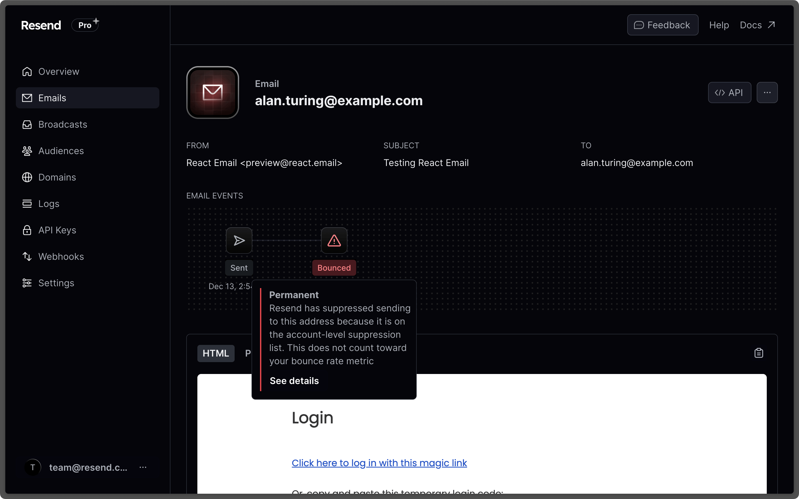 Email Bounce Notification