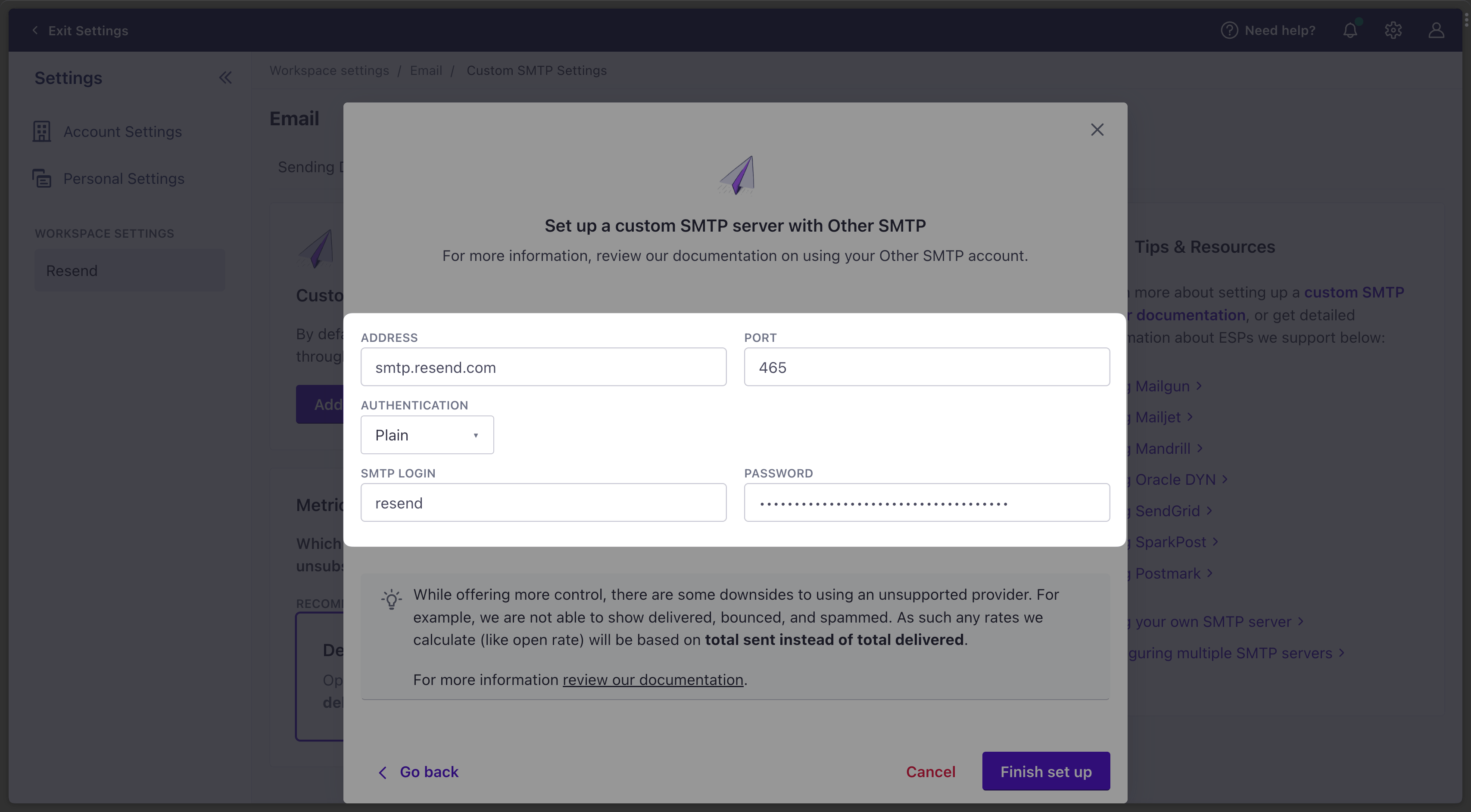 Customer.io SMTP integration