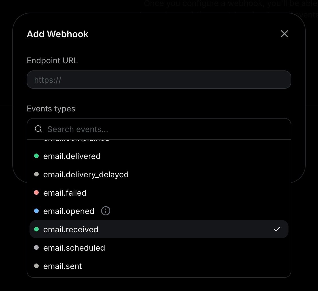 Add Webhook for Receiving Emails