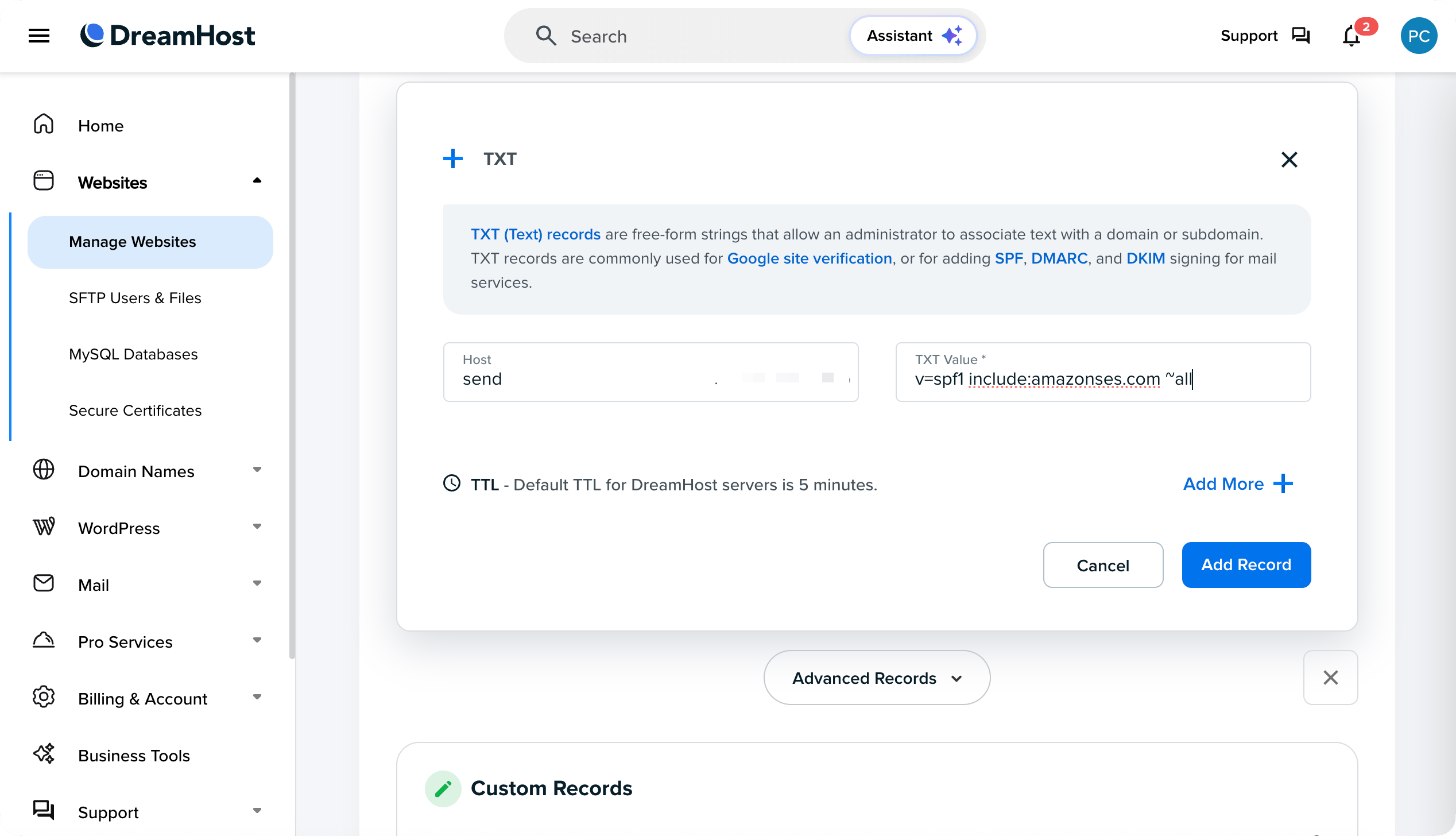 DreamHost DNS Dashboard