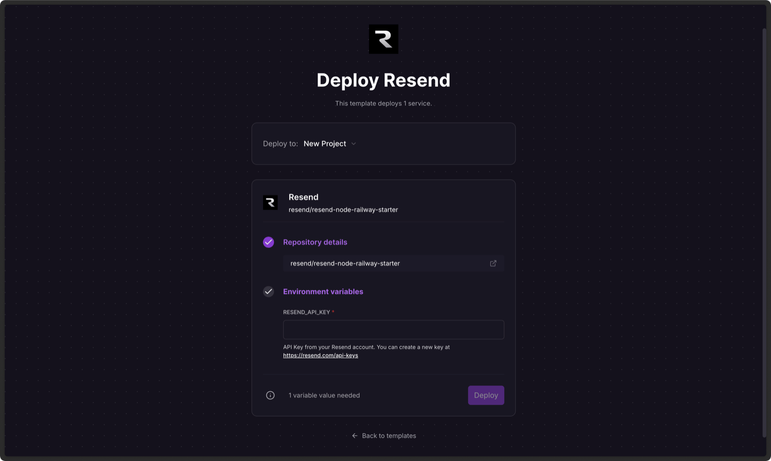 Template modal with API key field highlighted