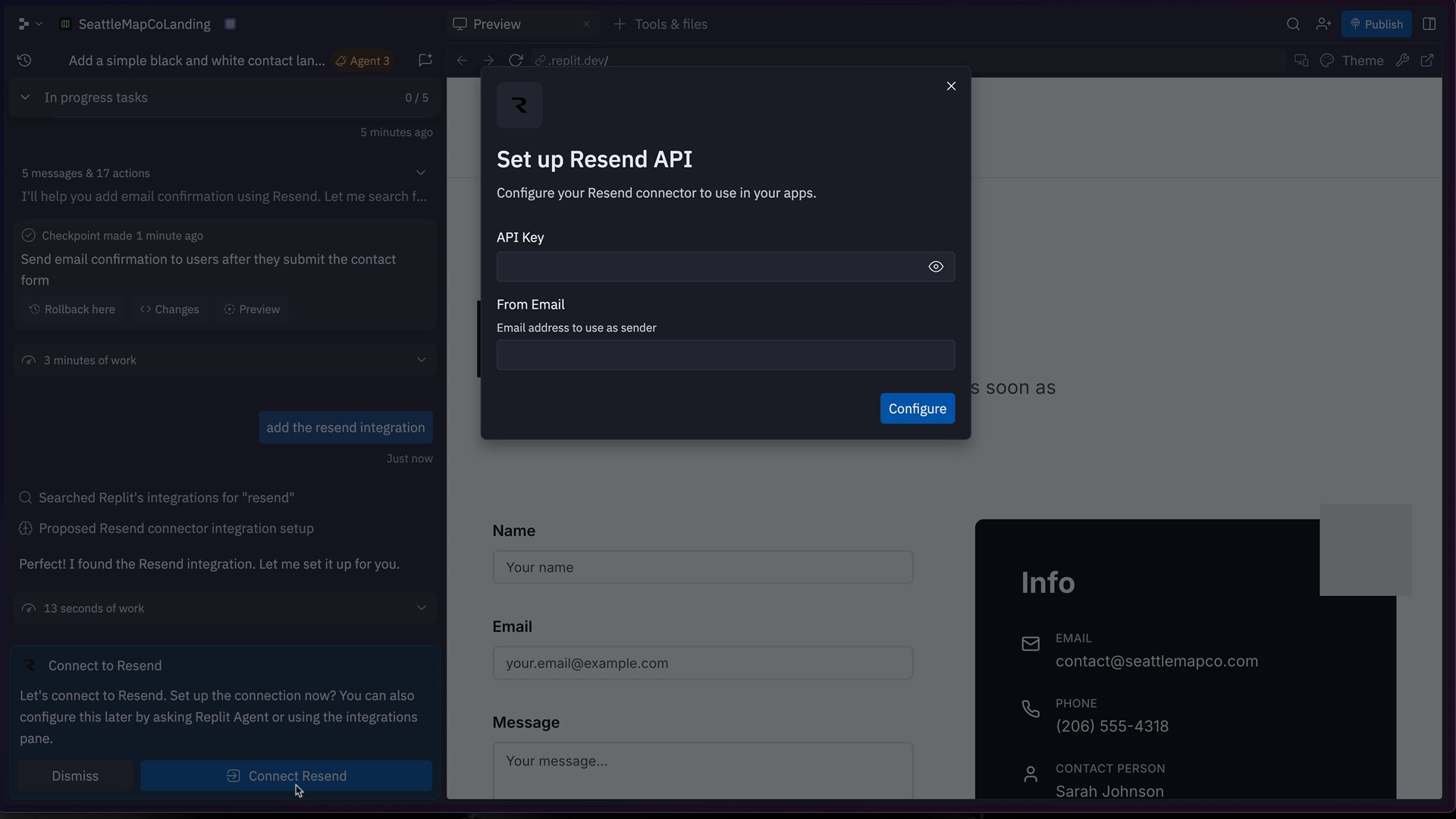adding the Resend integration to a Replit chat