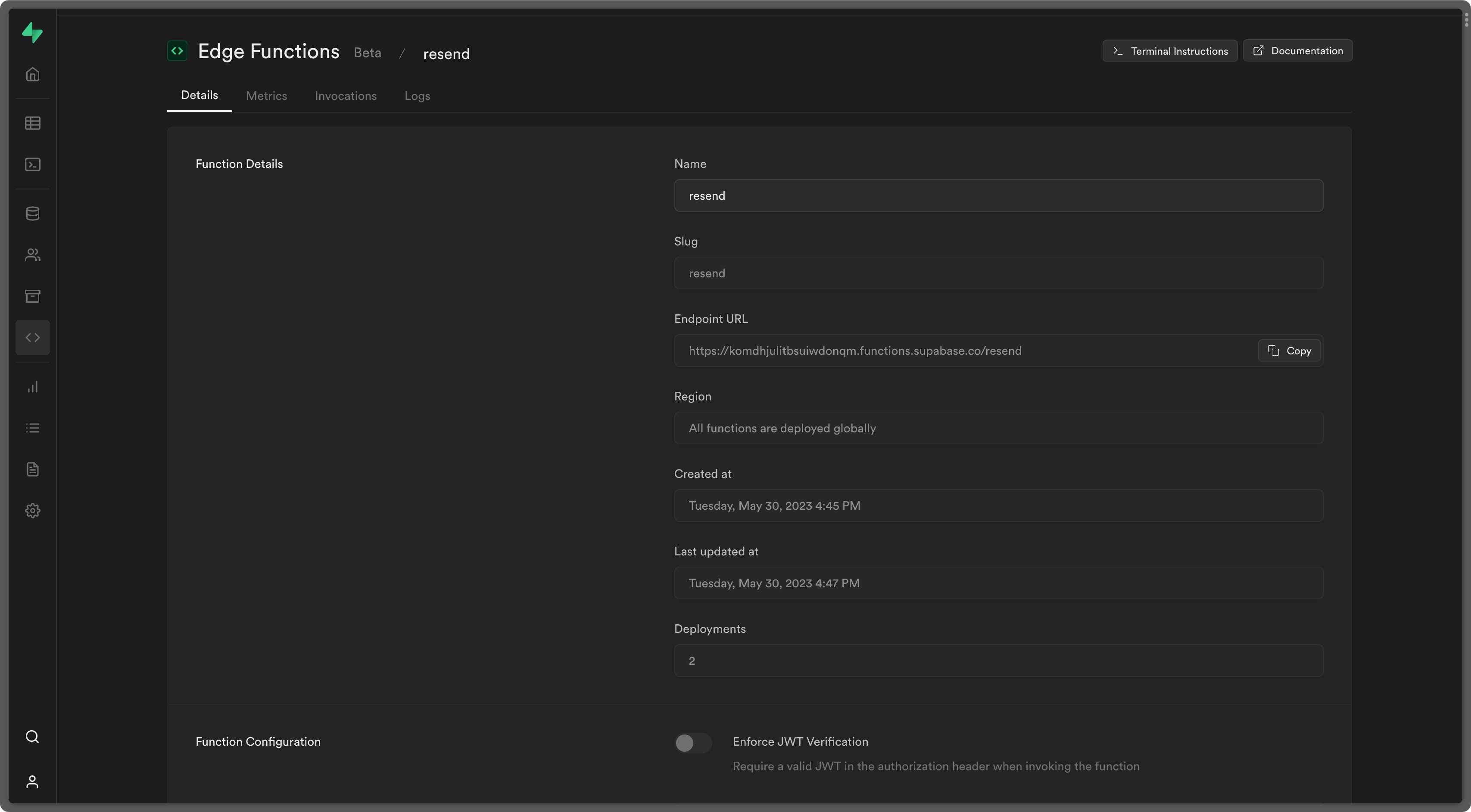 Supabase Edge Functions - Deploy Function