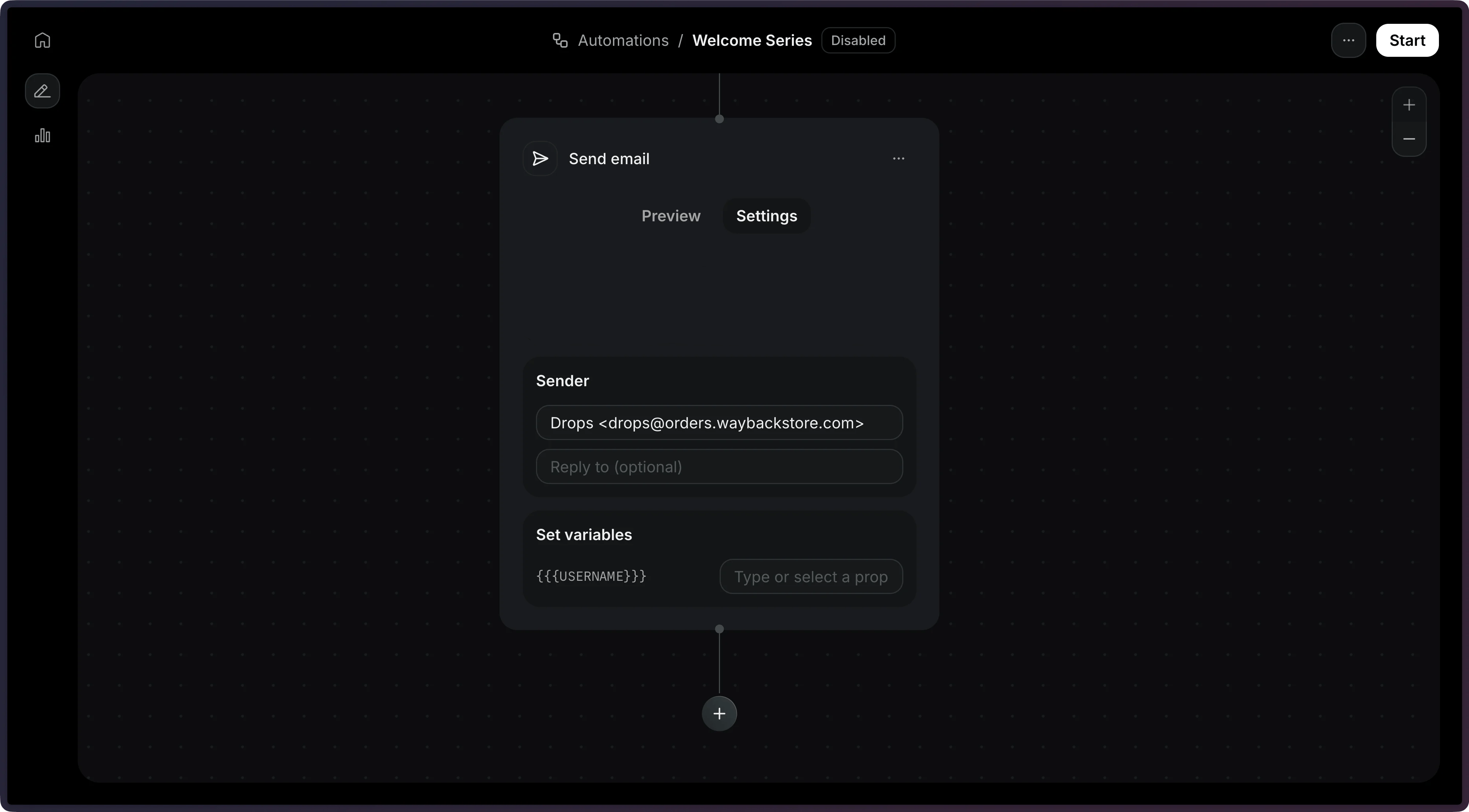 Send Email Action Sender Settings