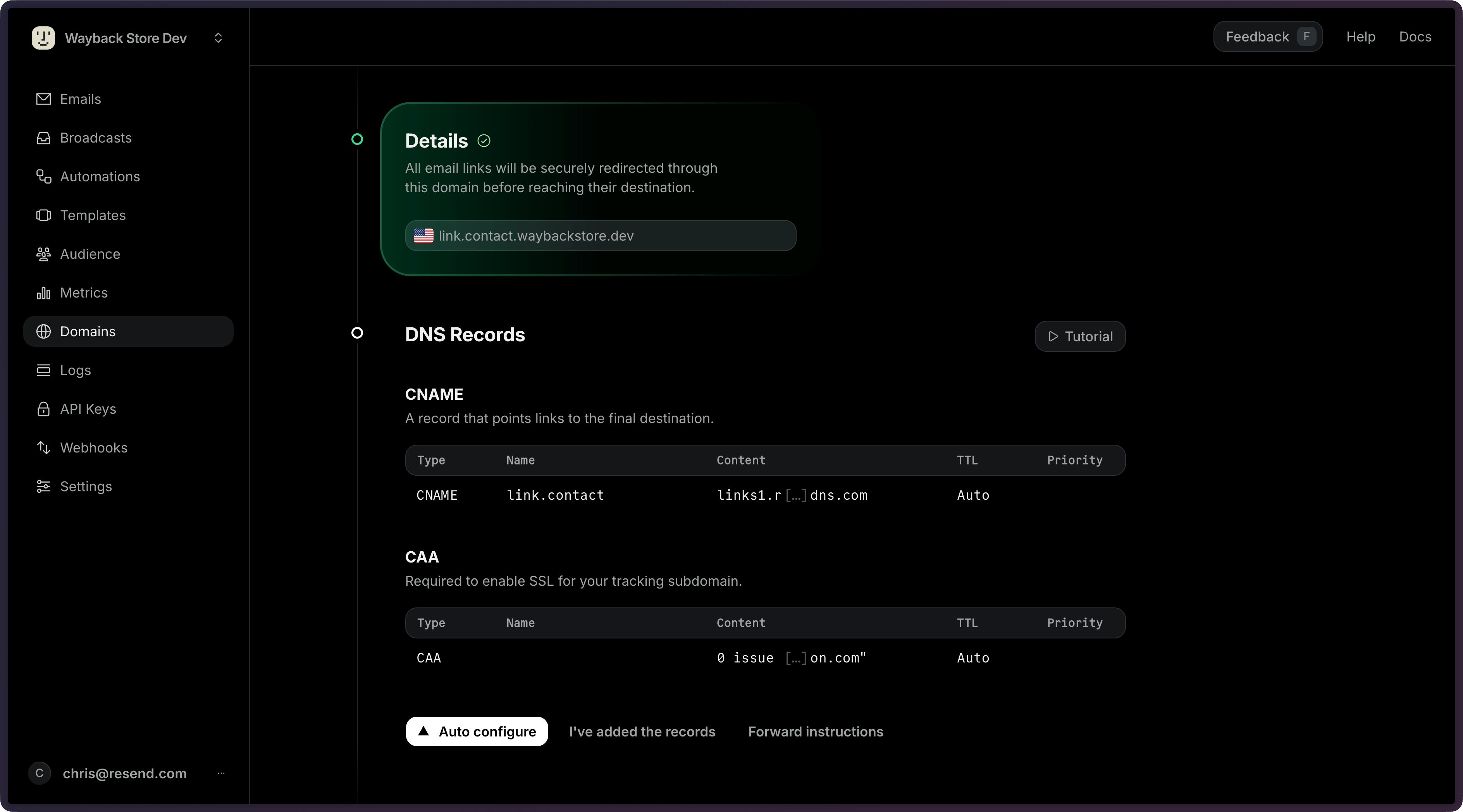 Add Custom Tracking Subdomain