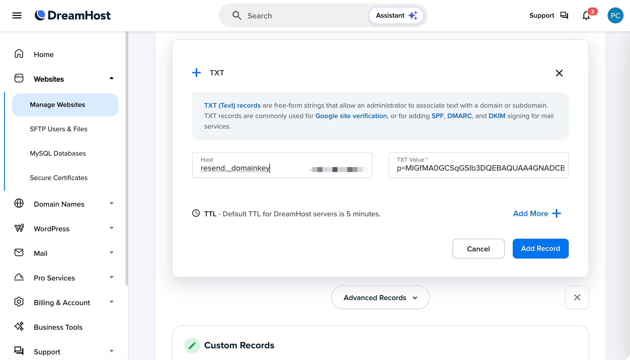 DreamHost DNS Dashboard