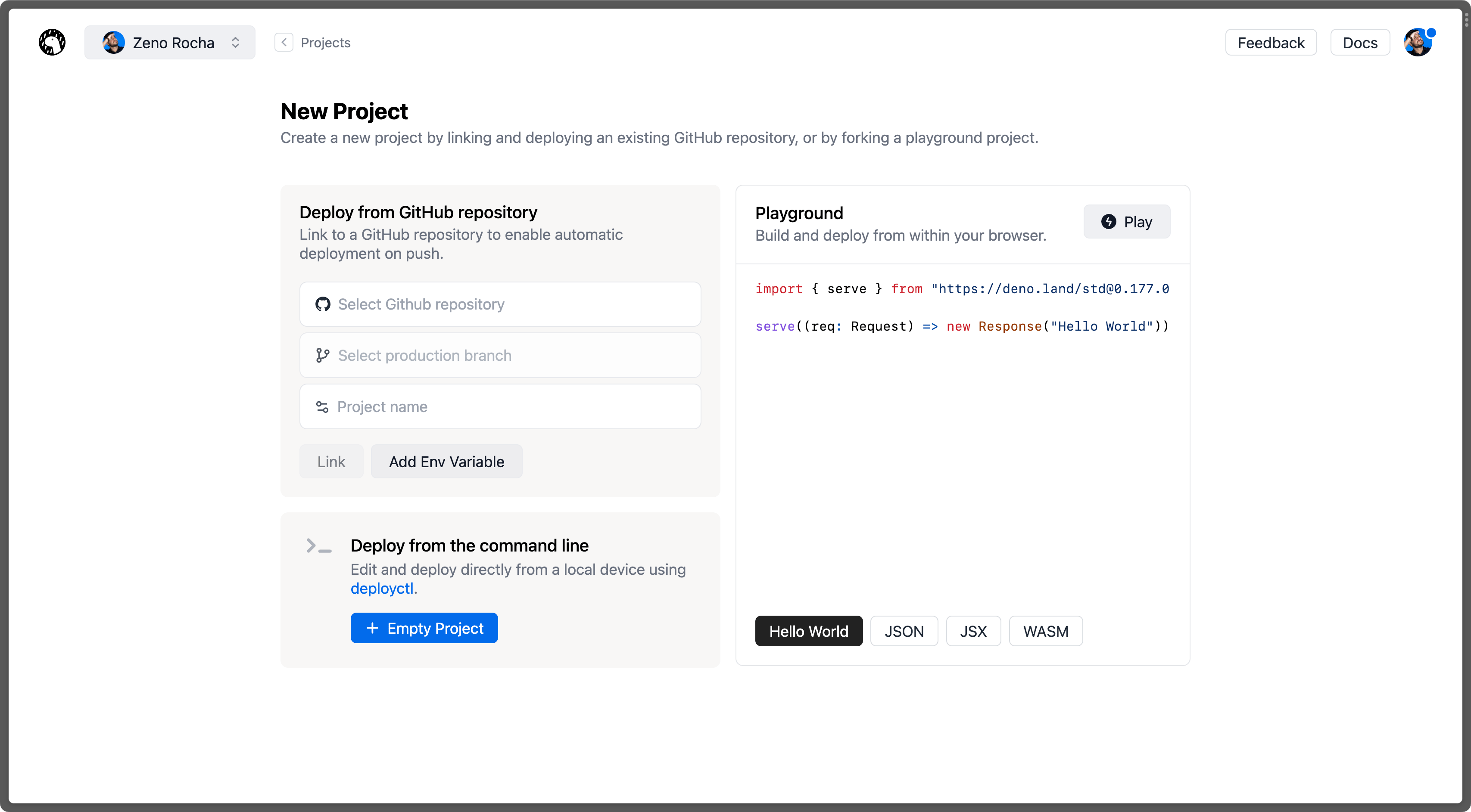 Deno Deploy - New Project